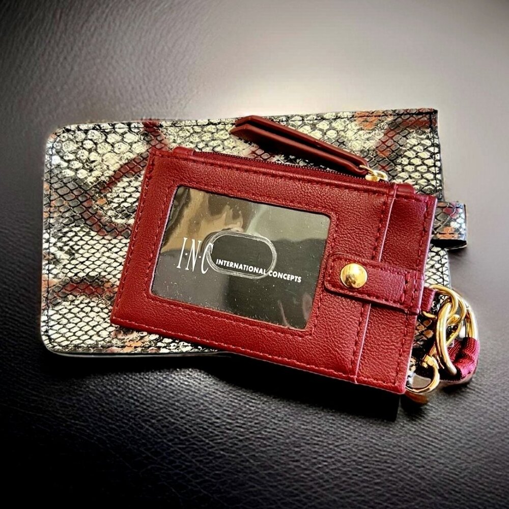 INC International Concepts Burgundy Snakeskin Print Passport Holder Set